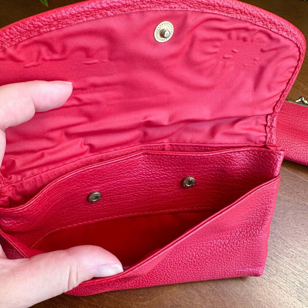 Vintage 1980s Red Leather Clutch Handbag with Attachable Coin Purse - Picture 4 of 9